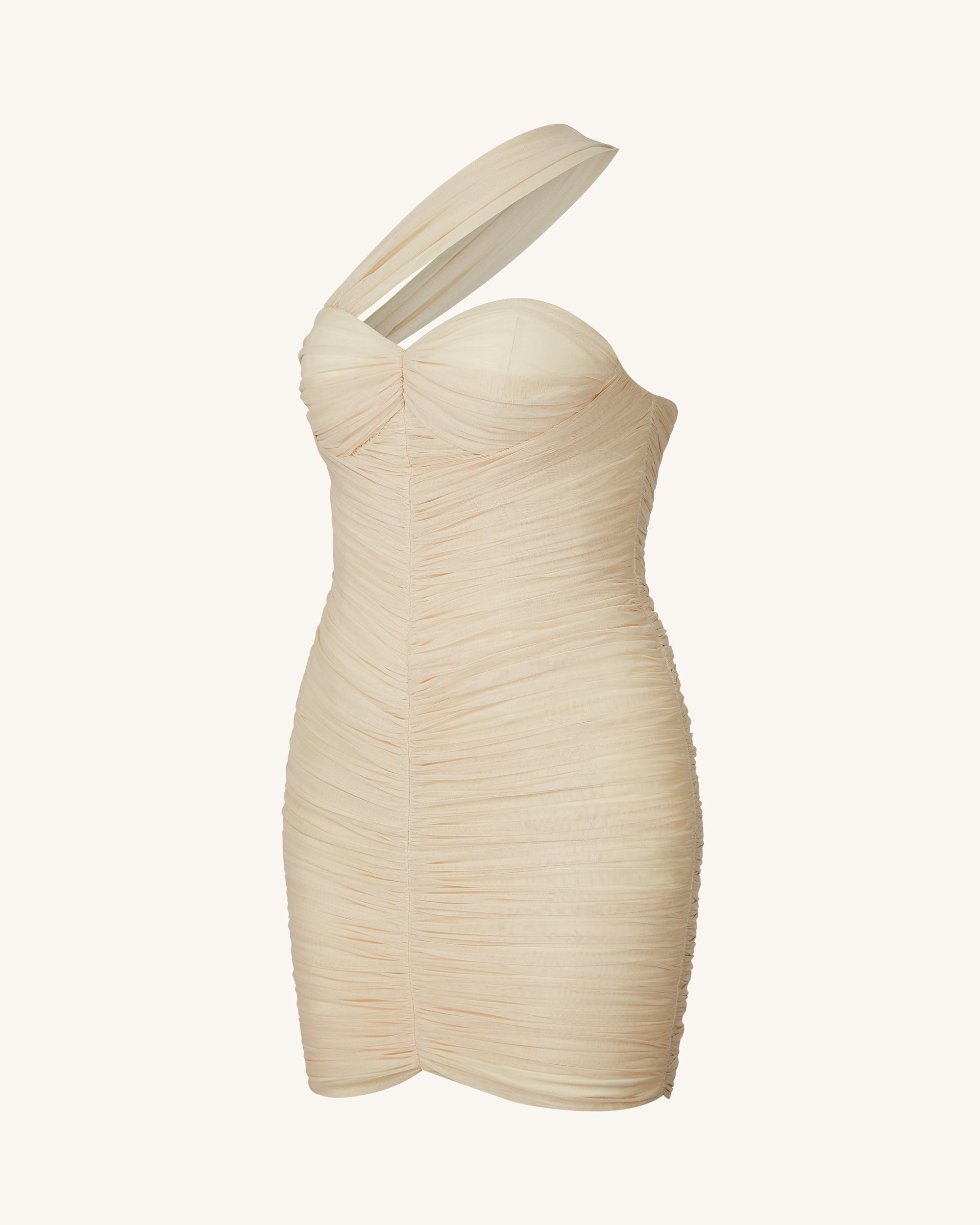 Josephine One-Shoulder Ruched Mini Dress - Nude | JW PEI Josephine One-Shoulder Ruched Mini Dress - Nude | JW PEI