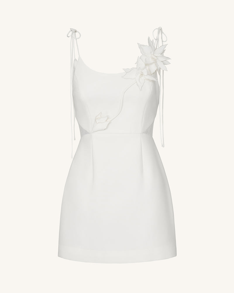Floral Vine Tie Dress - White