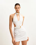 Gabriella Belted Cutout Halter Mini Dress - Ivory