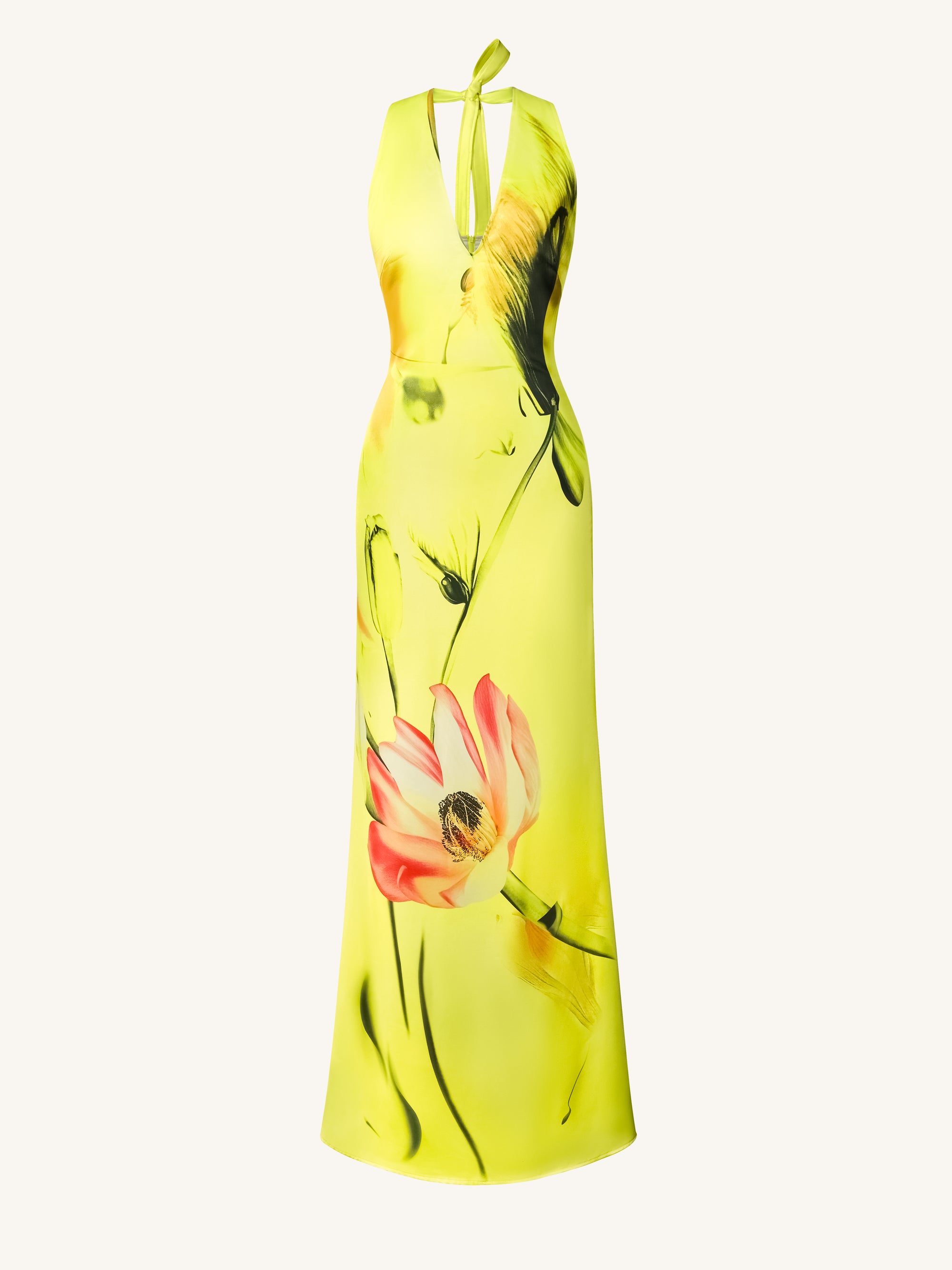 Floral Satin Halter Dress Yellow/Pink JW PEI