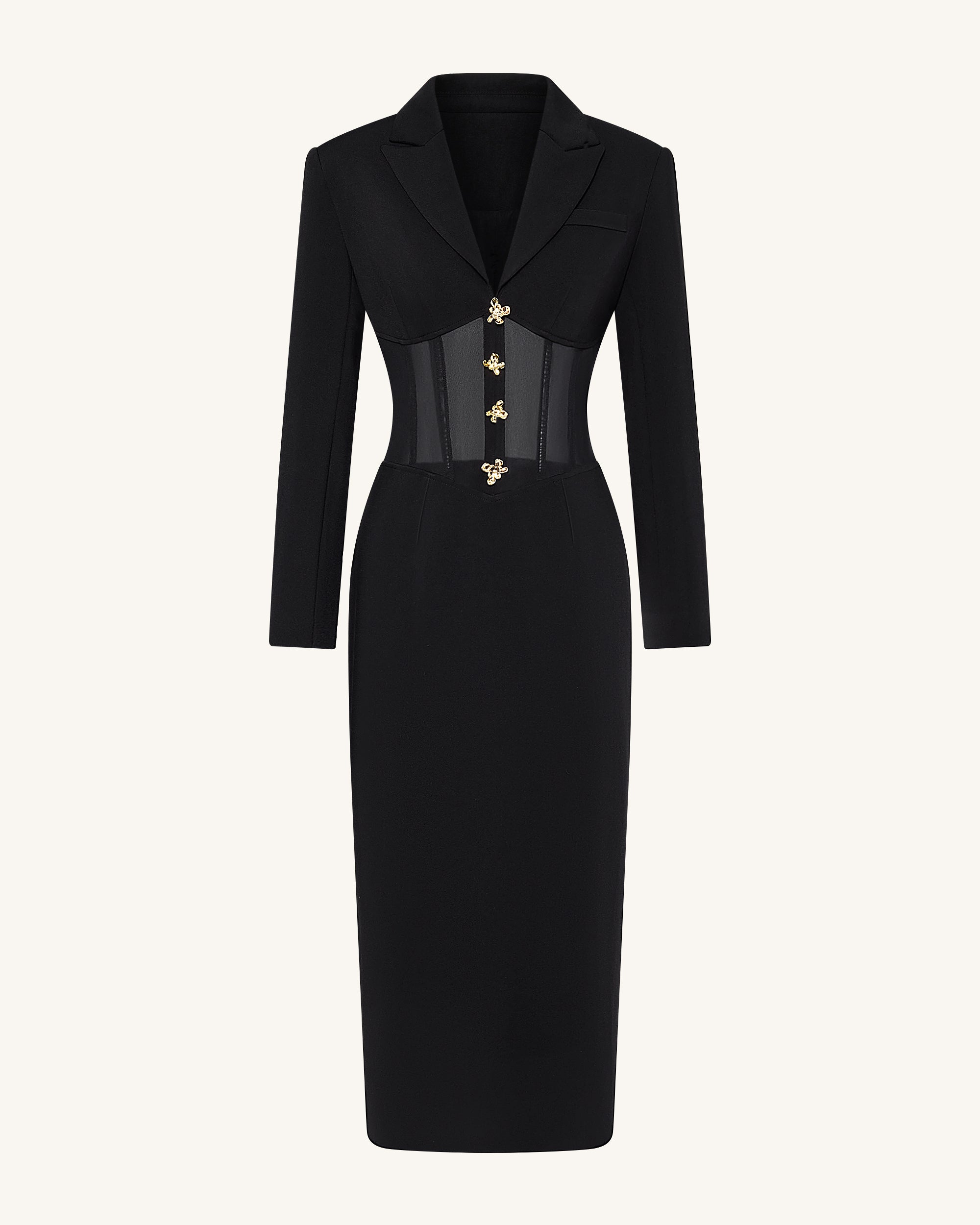 Sheer Boned Corset Waist Blazer Maxi Dress - Black | JW PEI Sheer Boned Corset Waist Blazer Maxi Dress - Black | JW PEI
