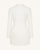 Gold Button Fitted Blazer Dress – White