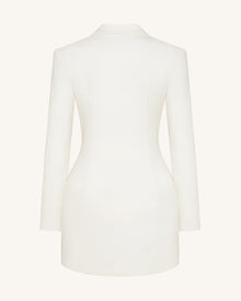 Gold Button Fitted Blazer Dress – White