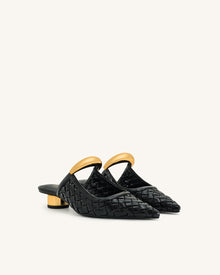 Helena Weave  Pierced Mules - Black