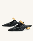Helena Weave  Pierced Mules - Black