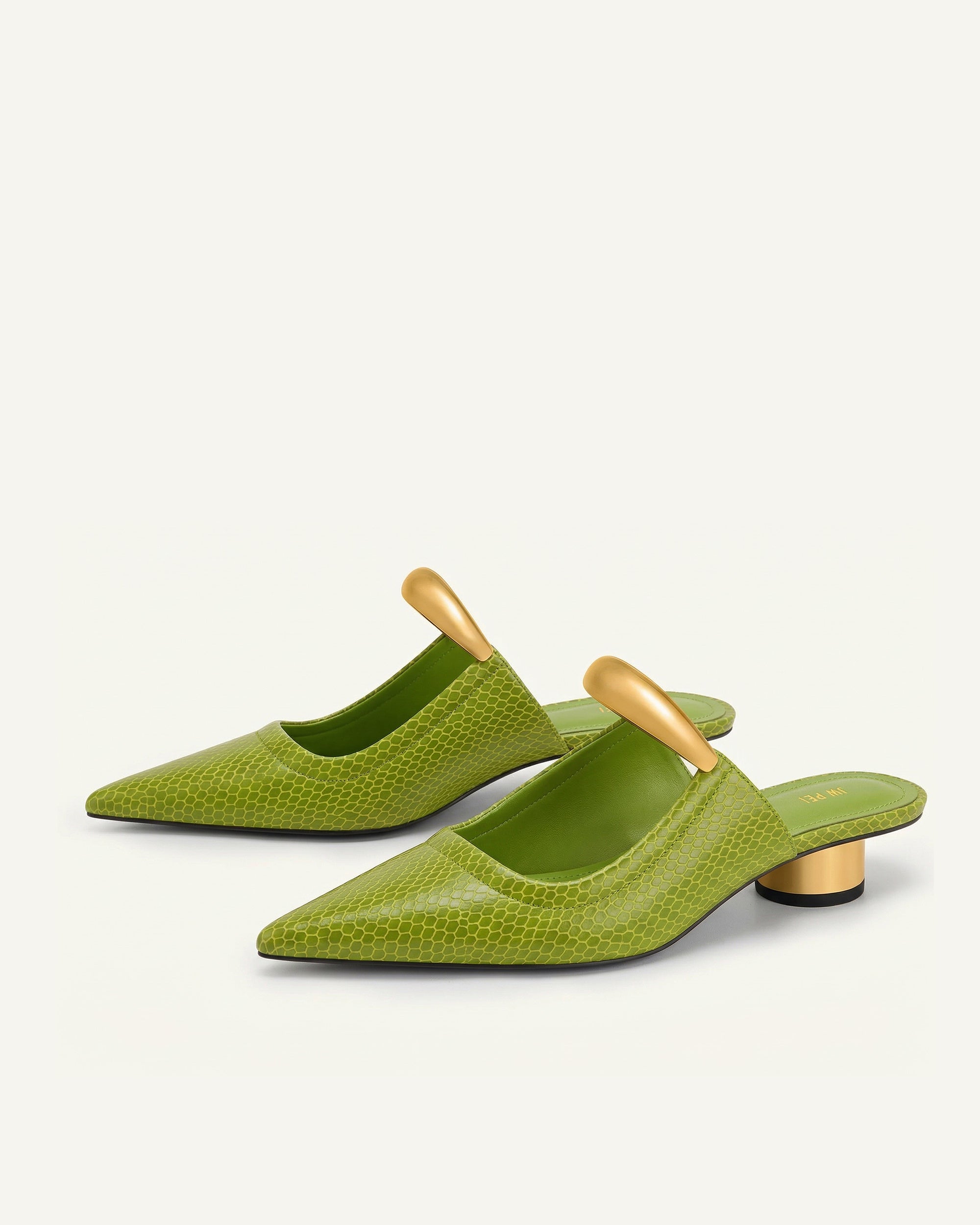 Helena Pierced Snakeskin Mules - Green | JW PEI