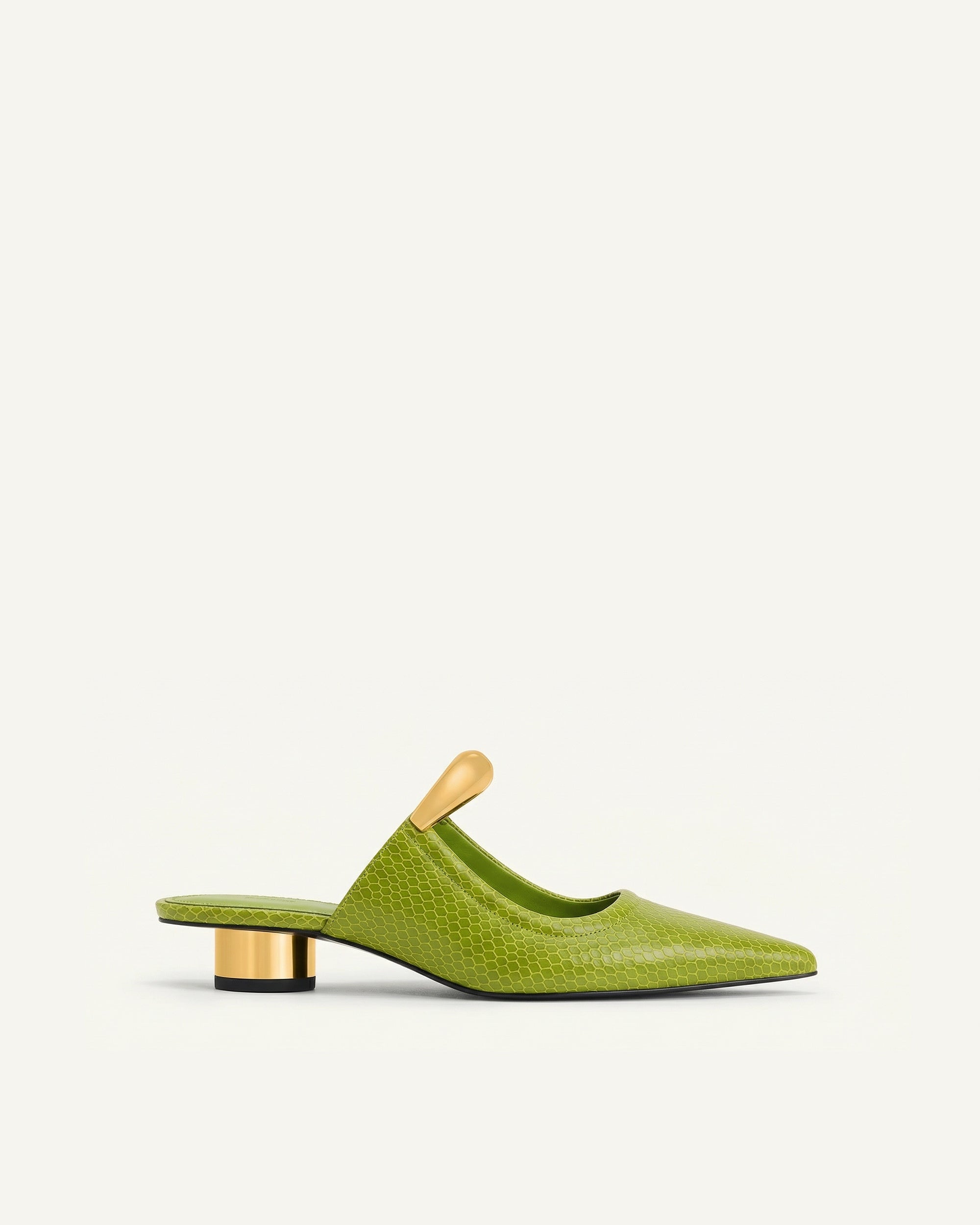 Helena Pierced Snakeskin Mules - Green | JW PEI