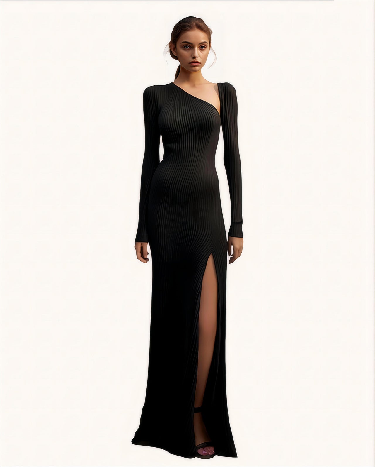 Ellis Black Slit Knit Dress