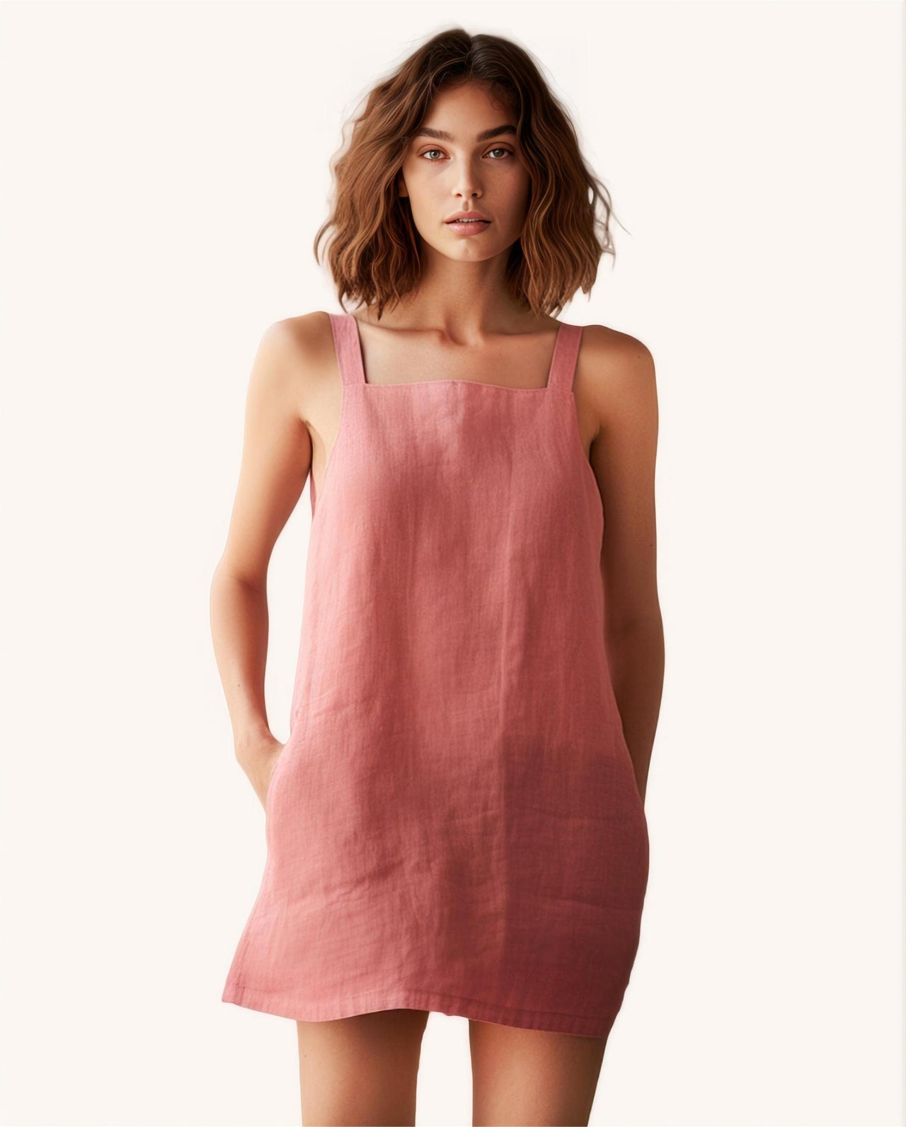 Arya Linen Mini Dress in Pink