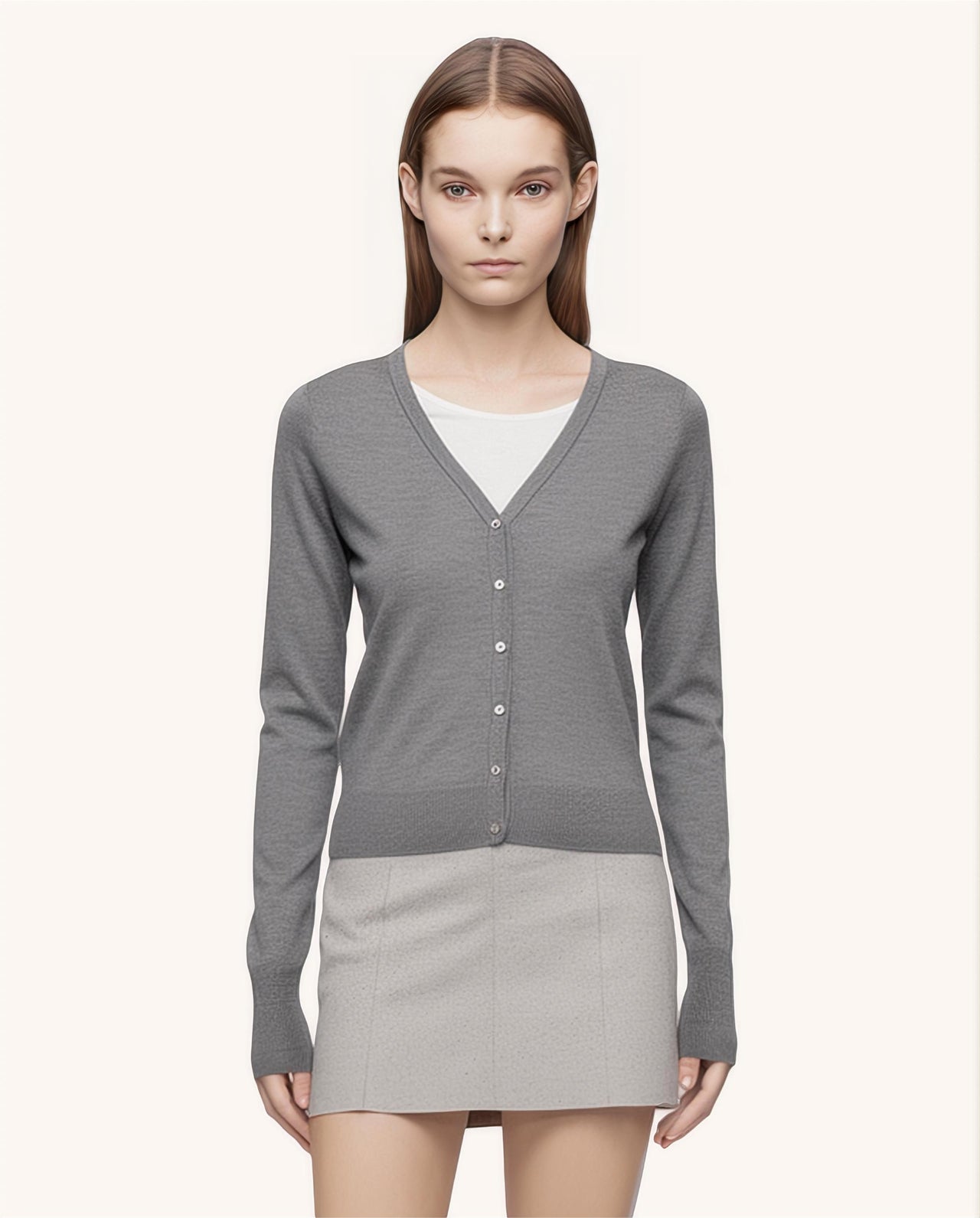 Ainsley Mohair Knit Cardigan in Grey