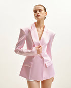 Lily Satin Double-Breasted Blazer Suit  - Pink