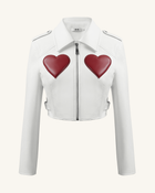 Sophie Cropped Leather Jacket - White & Red