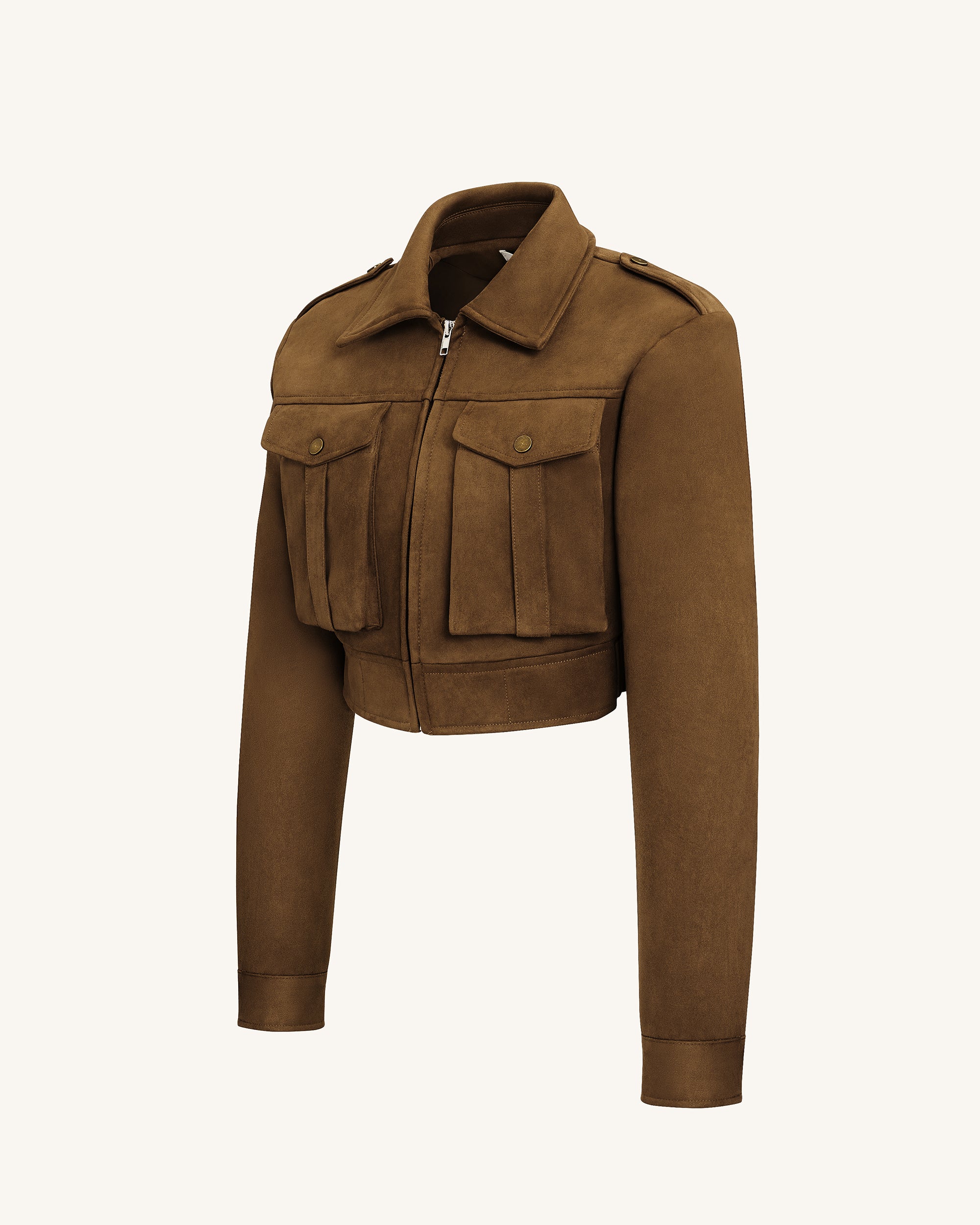 Adeline Cropped Suede Jacket - Brown