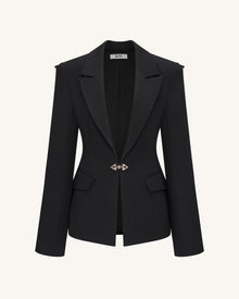 Layla Lock Buckle Deep-V Blazer - Black