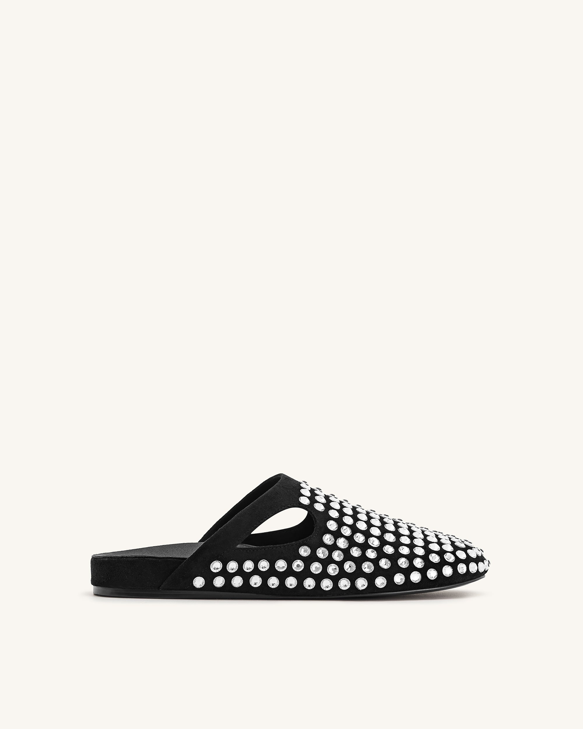 Athena Artificial Crystal Flat Mules - Black | JW PEI