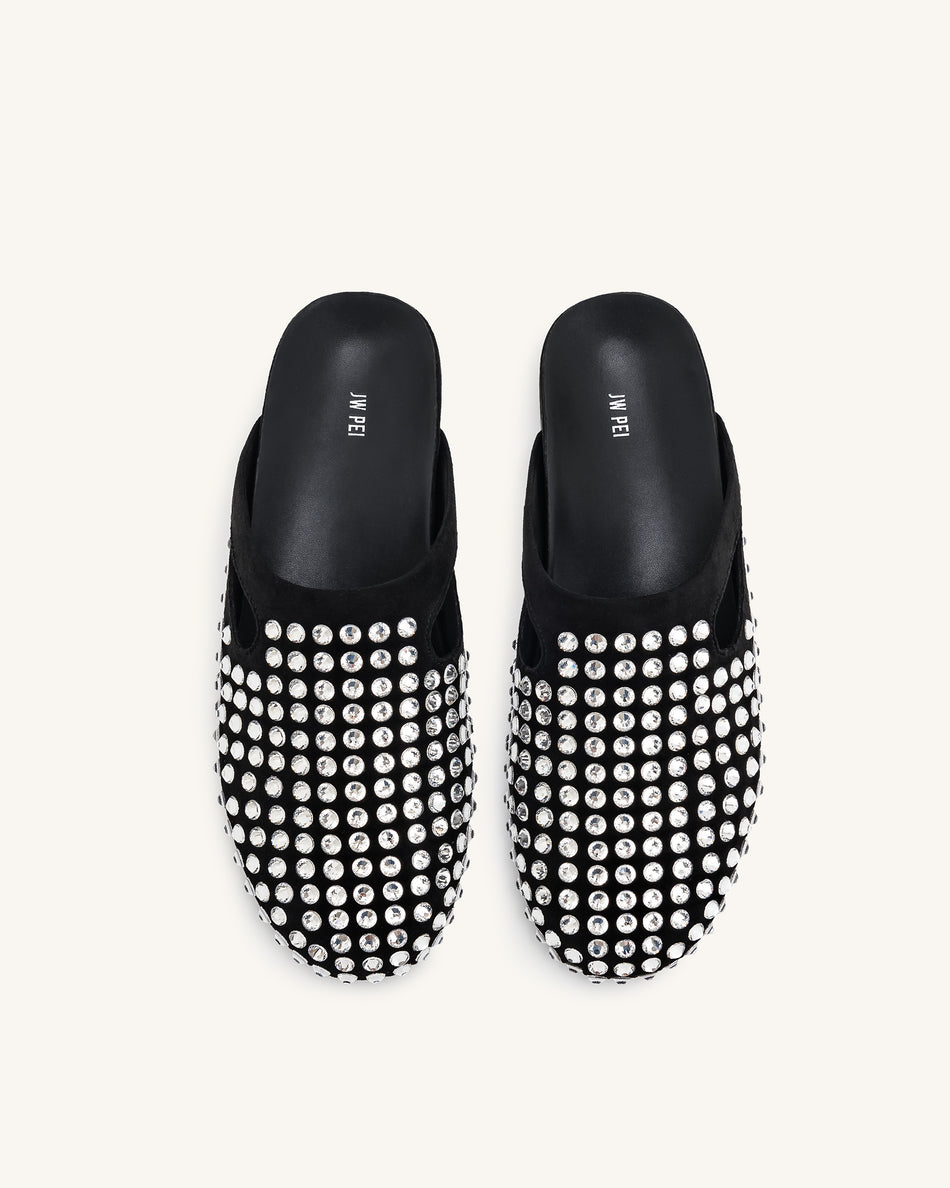 Athena Artificial Crystal Flat Mules