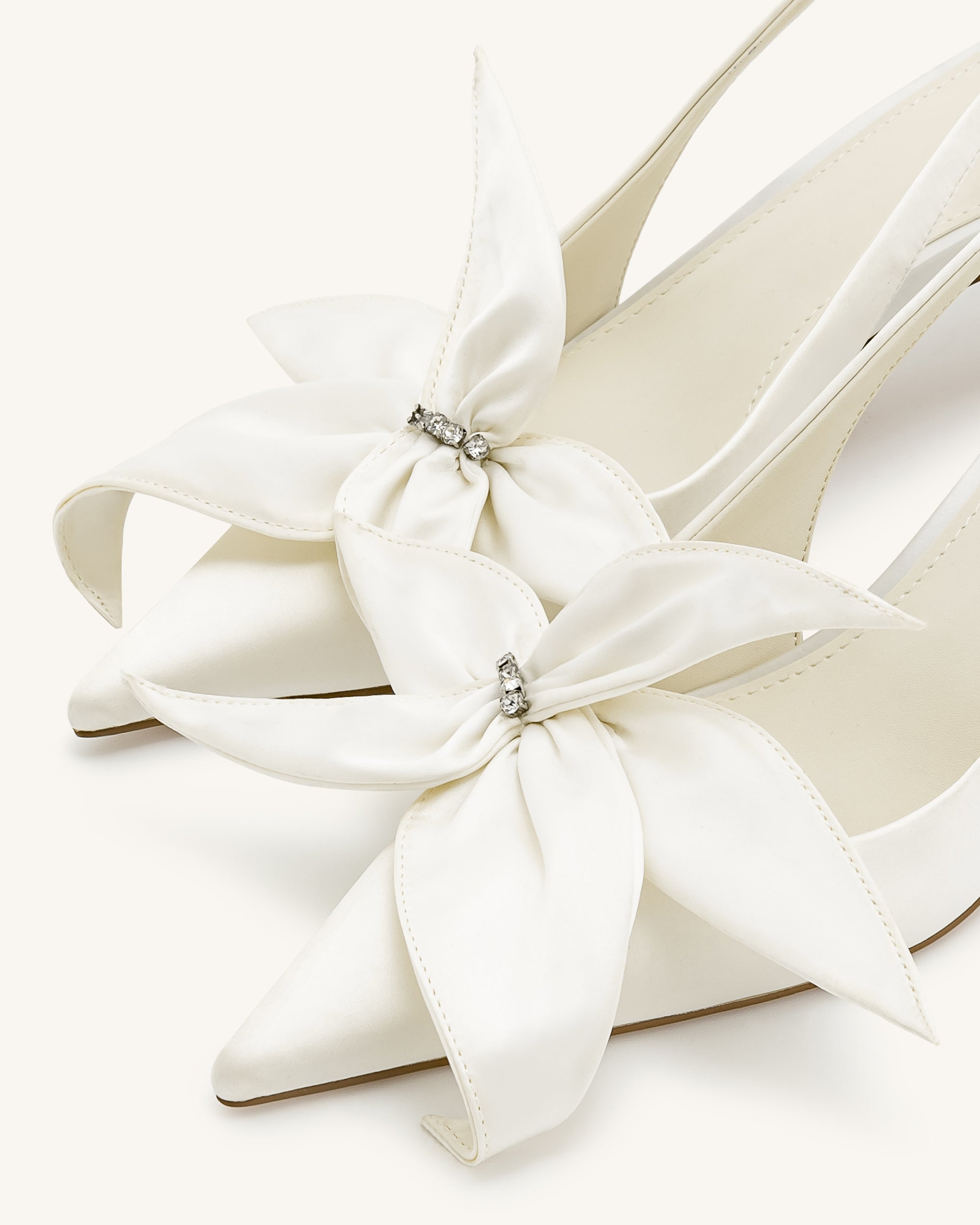 Queena Floral Appliques Slingback Pumps - Ivory White - JW PEI