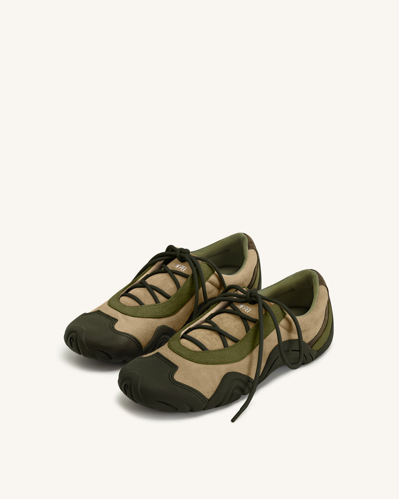 Caitlin Faux Suede Lace-up Ballerina Sneakers - Army Olive