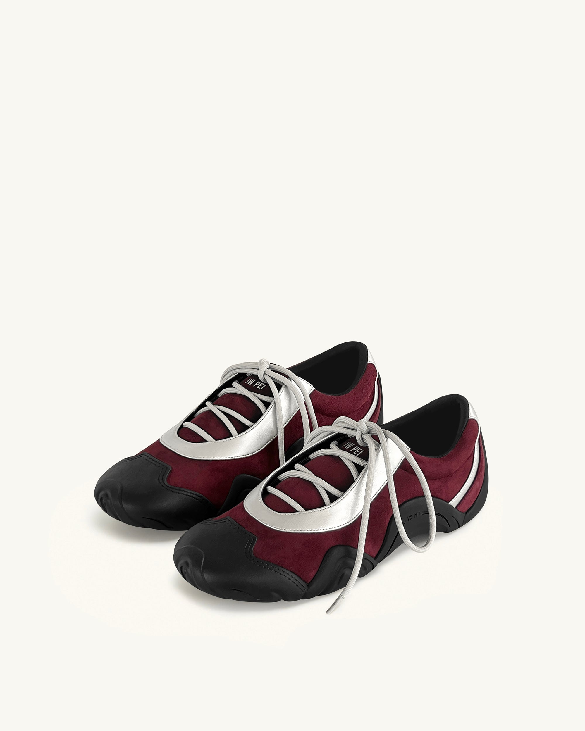 Caitlin Faux Suede Lace-up Ballerina Sneakers - Burgundy & Light Grey