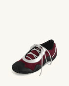 Caitlin Faux Suede Lace-up Ballerina Sneakers - Burgundy & Light Grey