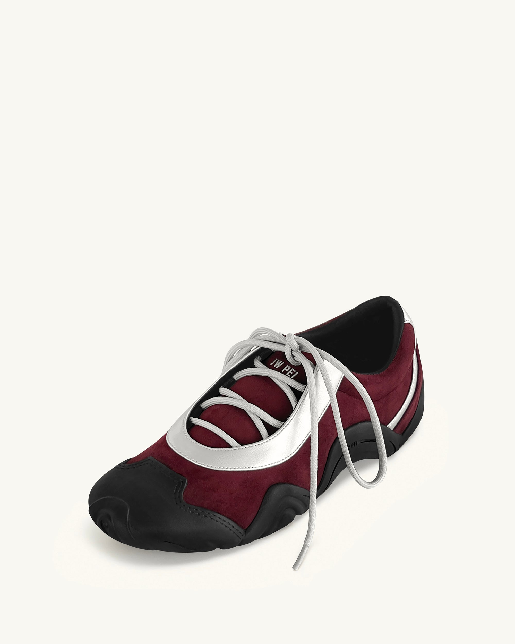 Caitlin Faux Suede Lace-up Ballerina Sneakers - Burgundy & Light Grey