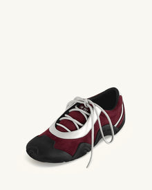 Caitlin Faux Suede Lace-up Ballerina Sneakers - Burgundy & Light Grey