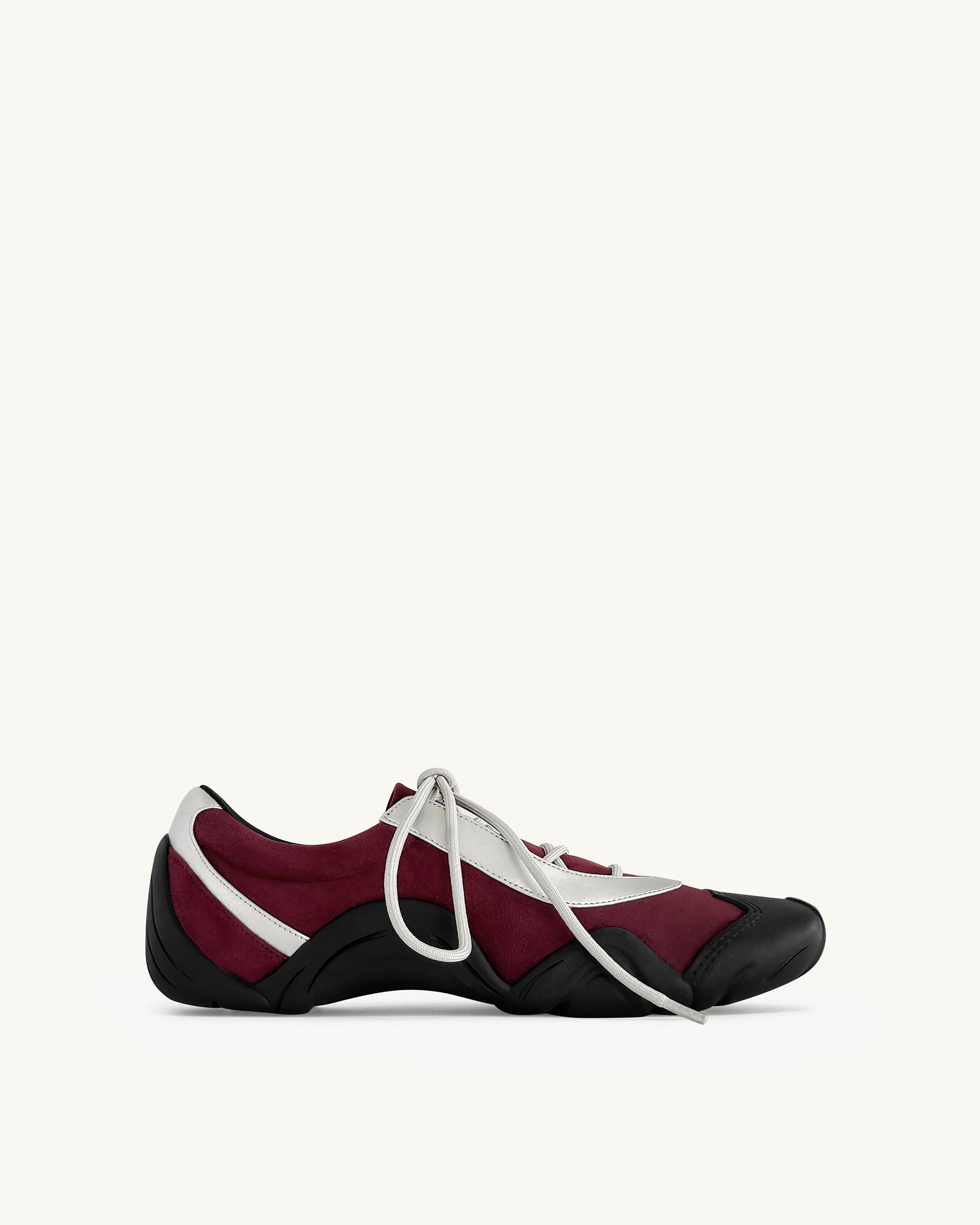 Caitlin Faux Suede Lace-up Ballerina Sneakers - Burgundy & Light Grey
