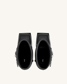 Emilia Western Buckled Leather Stiletto Boots - Black