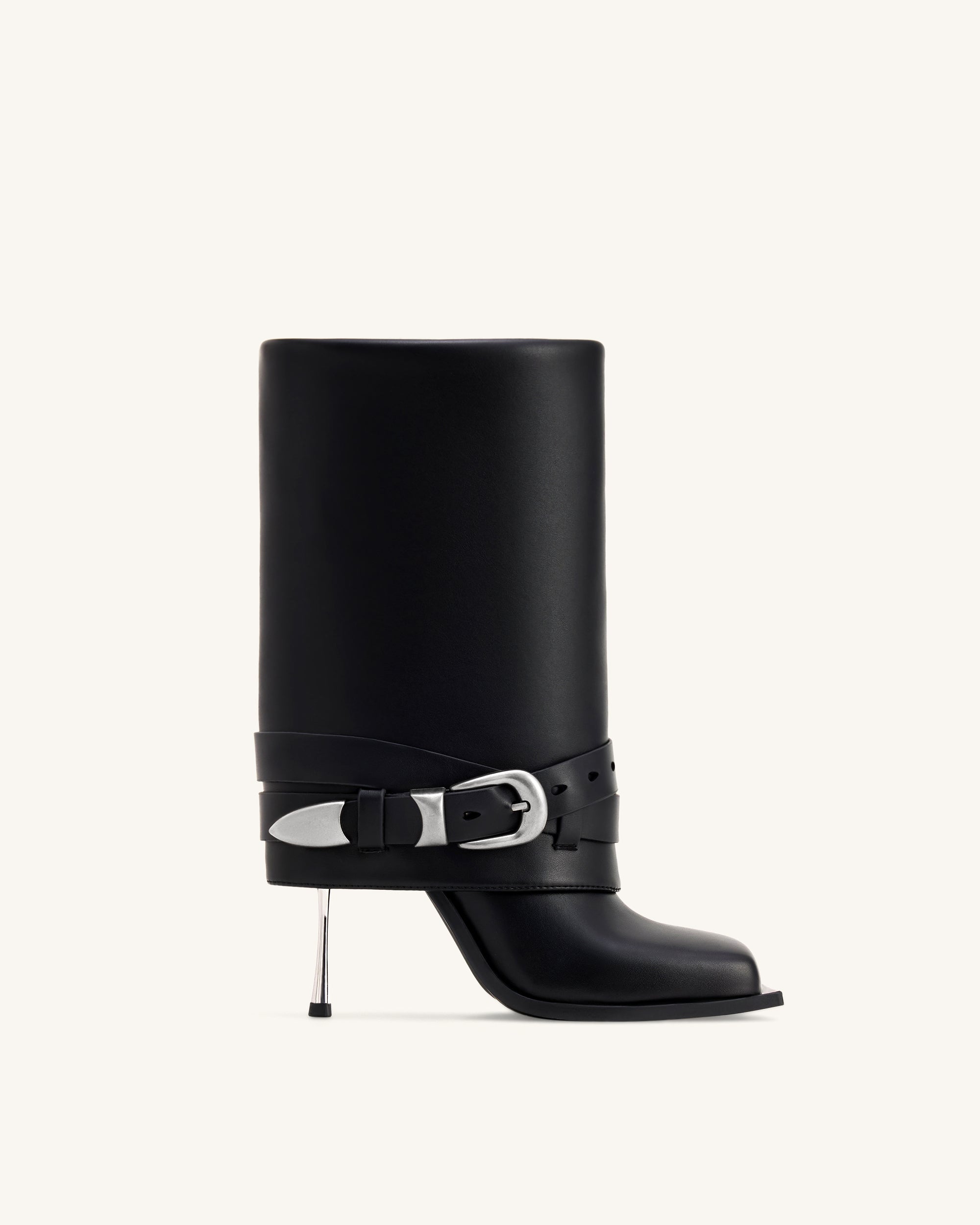 Emilia Western Buckled Leather Stiletto Boots - Black | JW PEI