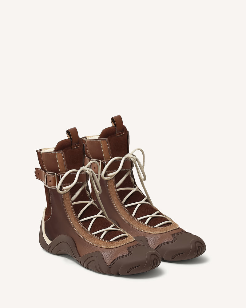 Caitlin Lace-up High-top Boots - Chestnut Brown