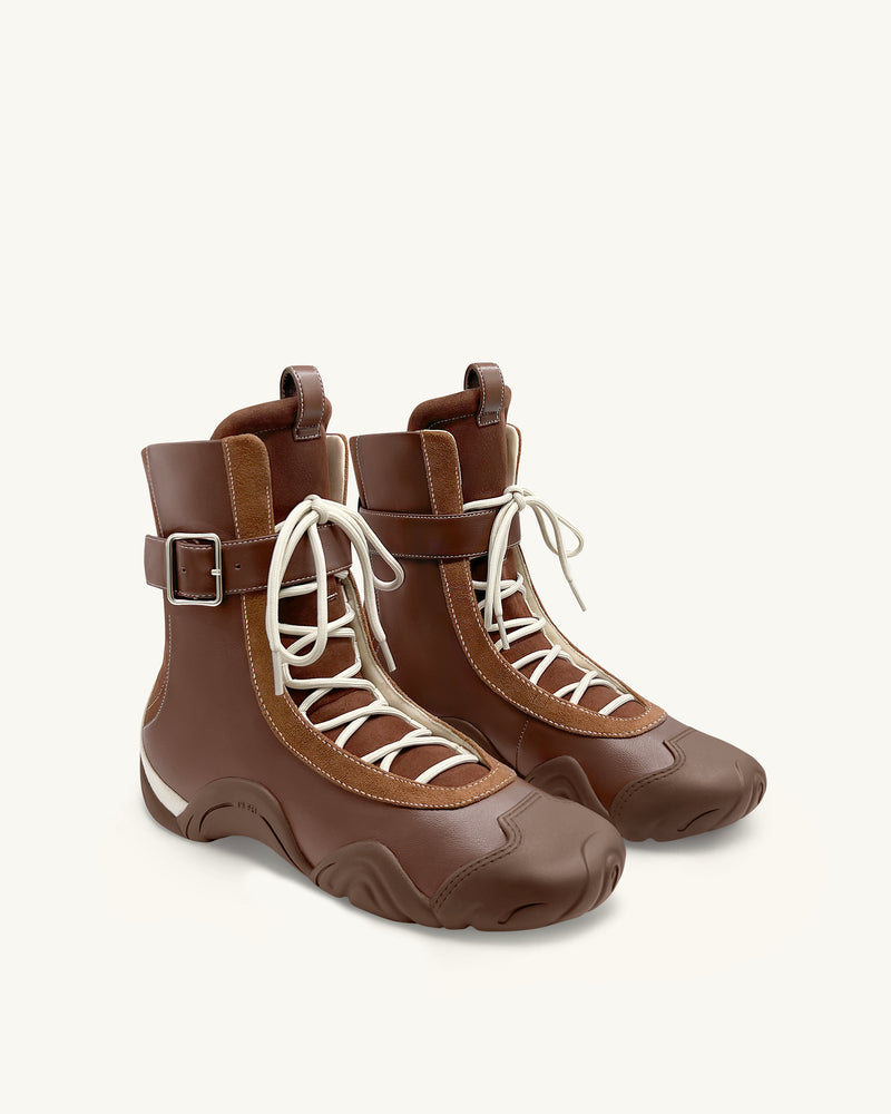 Caitlin Lace-up High-top Boots - Chestnut Brown