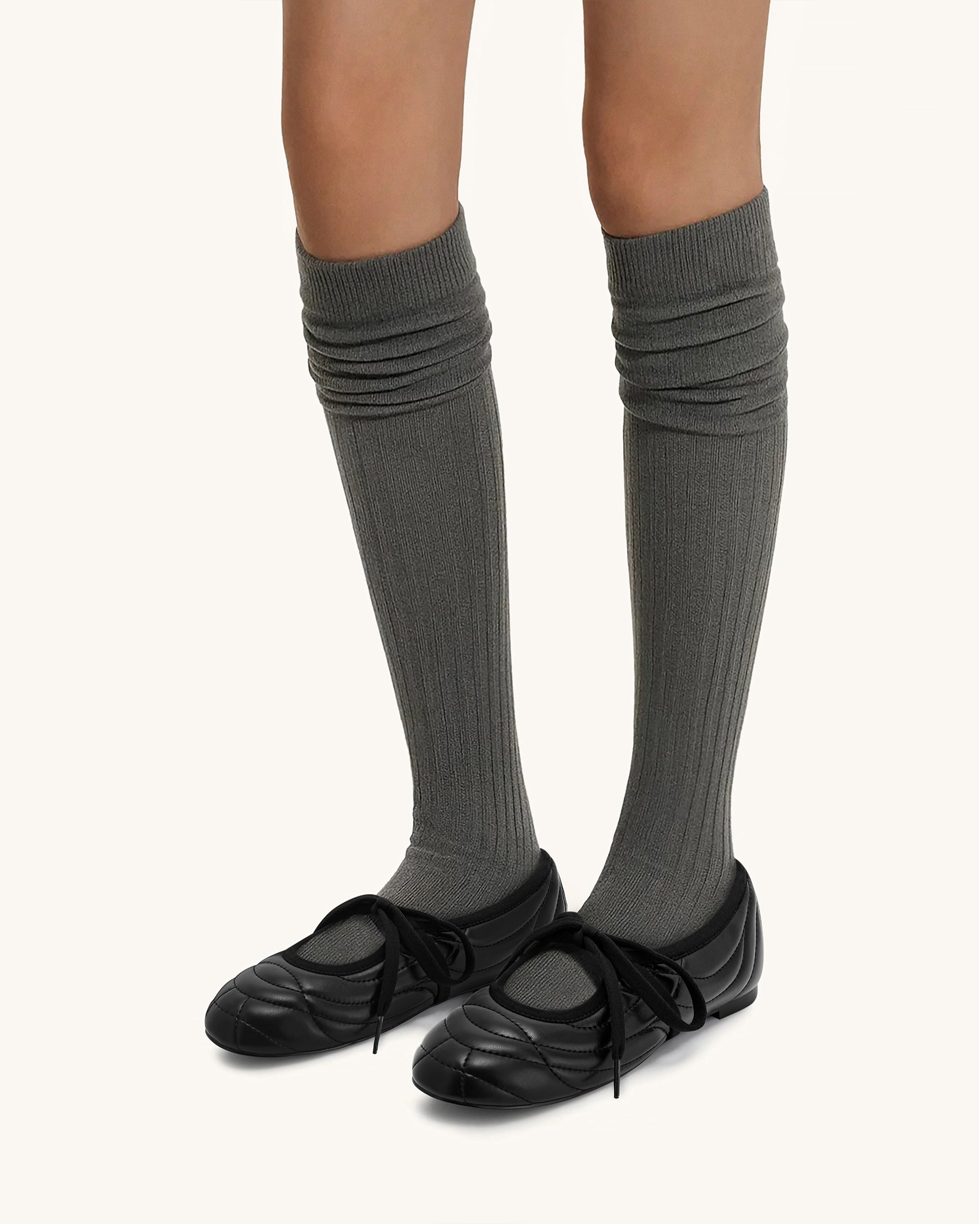 Erika Topstitching lace-up ballet Flats- Black | JW PEI
