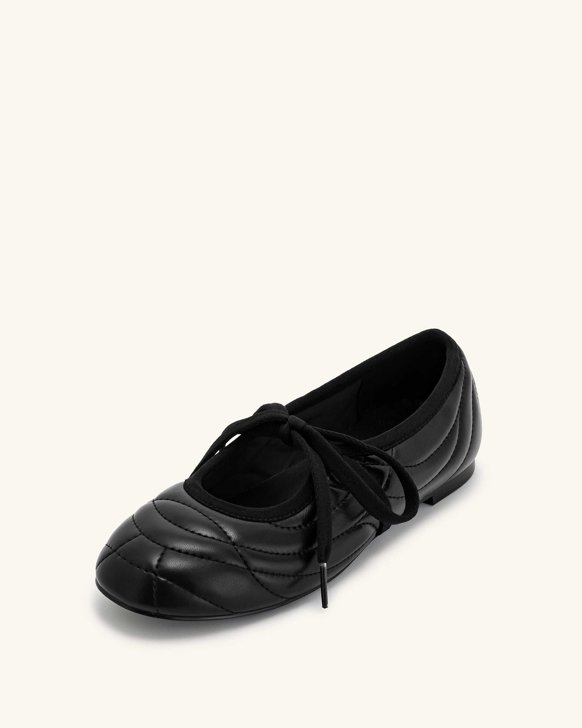 Erika Topstitching lace-up ballet Flats- Black 11 | US Erika Topstitching lace-up ballet Flats- Black 11 | US