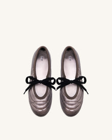 Erika Topstitching Lace-up Ballet Flats - Dark Brown