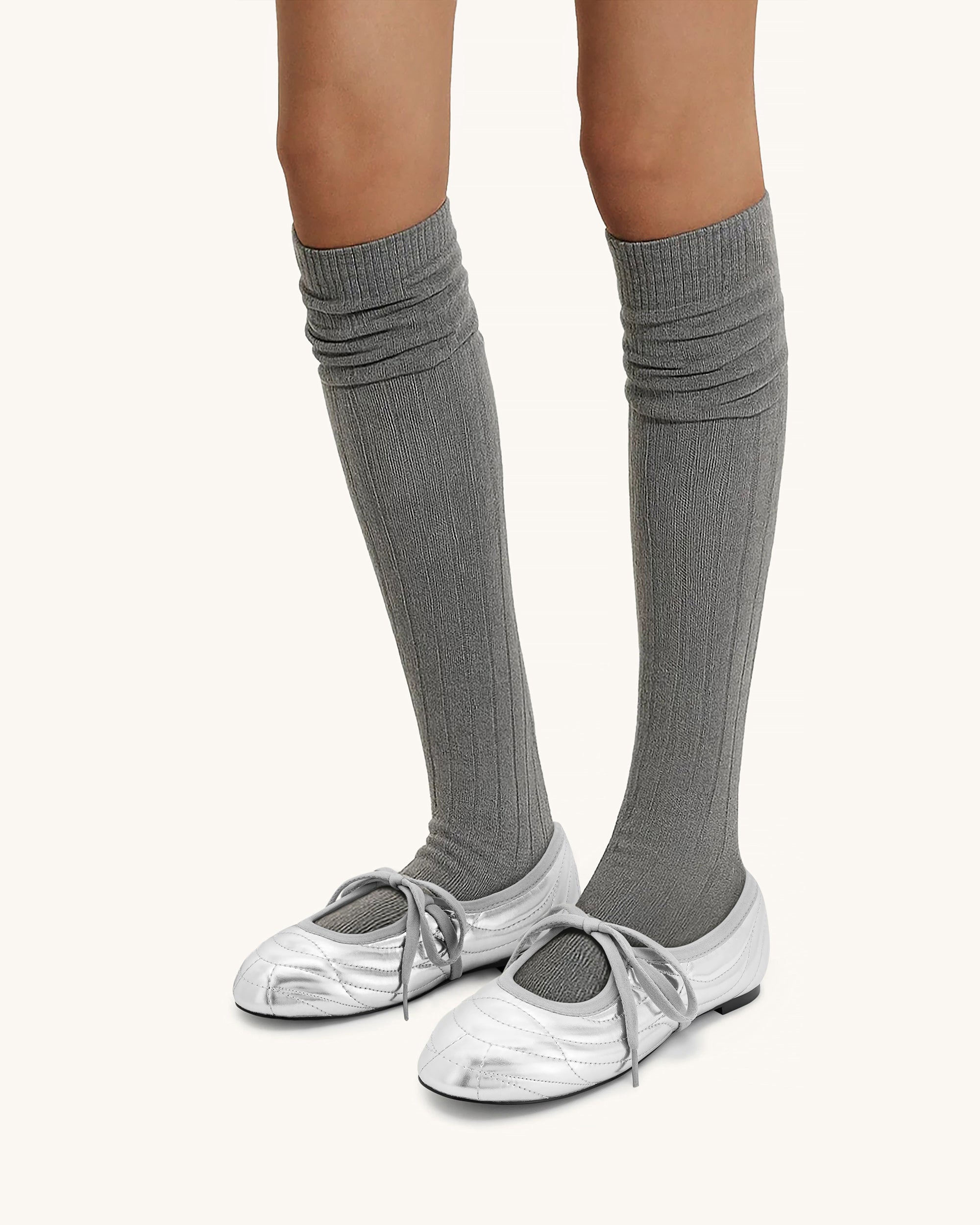 Erika Topstitching lace-up ballet Flats- Silver | JW PEI Erika Topstitching lace-up ballet Flats- Silver | JW PEI