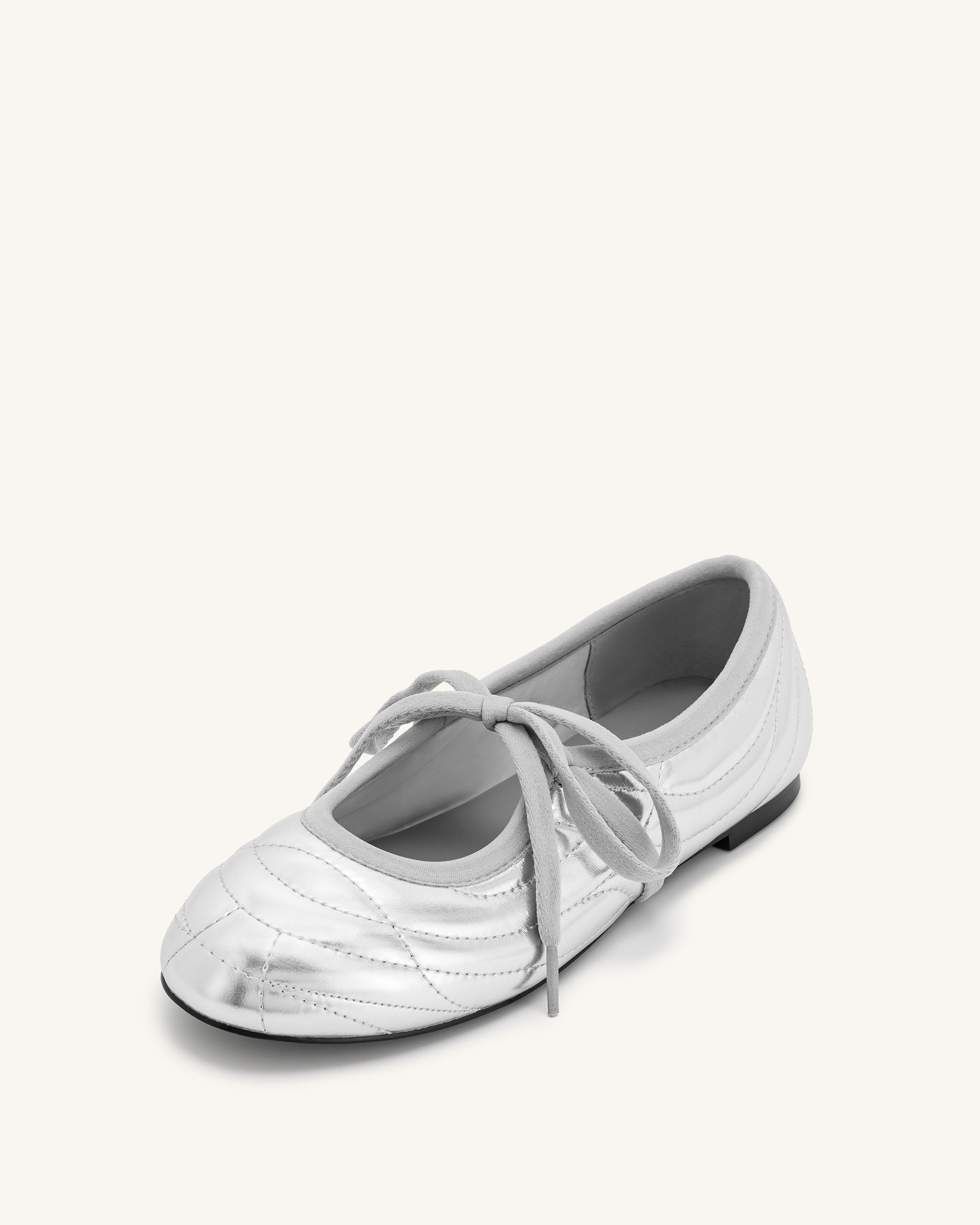Erika Topstitching lace-up ballet Flats- Silver | JW PEI Erika Topstitching lace-up ballet Flats- Silver | JW PEI