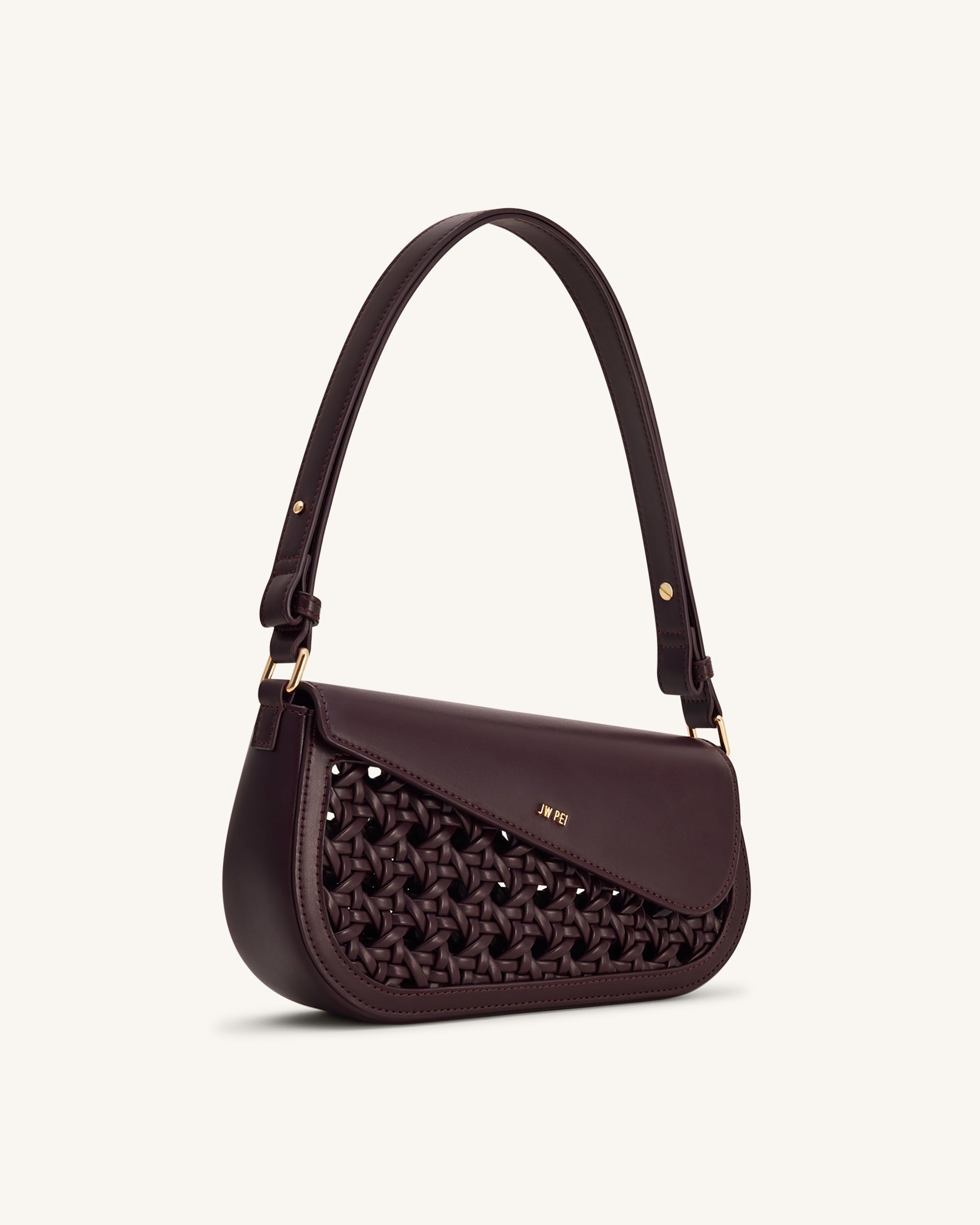 モノグラム パンチング ポシェット クレディ Addisyn Cutout Woven Shoulder Bag - Burgundy | JW PEI