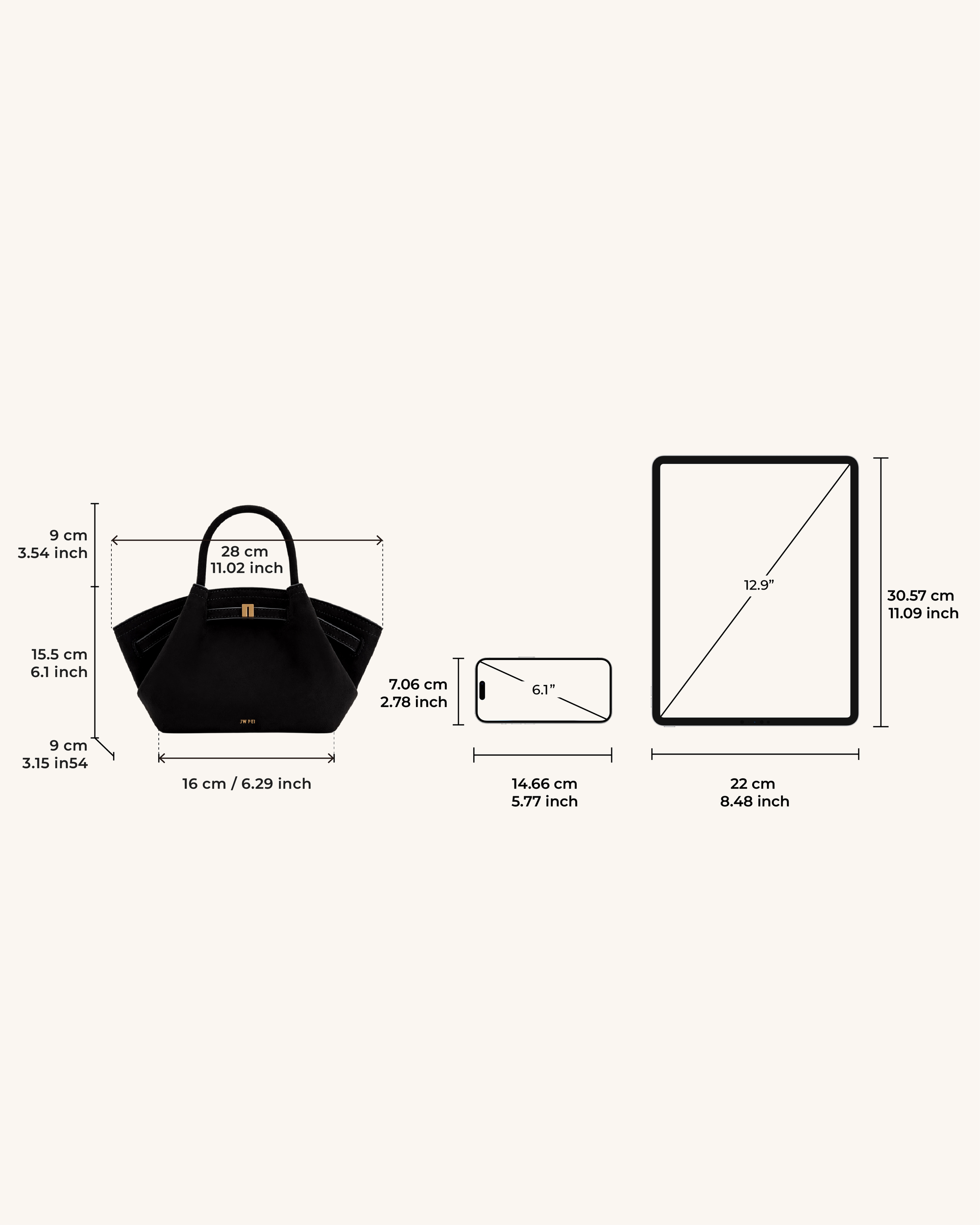 Hana Mini Faux Suede Tote Bag - Black | JW PEI Hana Mini Faux Suede Tote Bag - Black | JW PEI