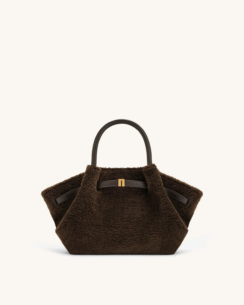 Hana Medium Faux Fur Tote Bag - Coffee Brown