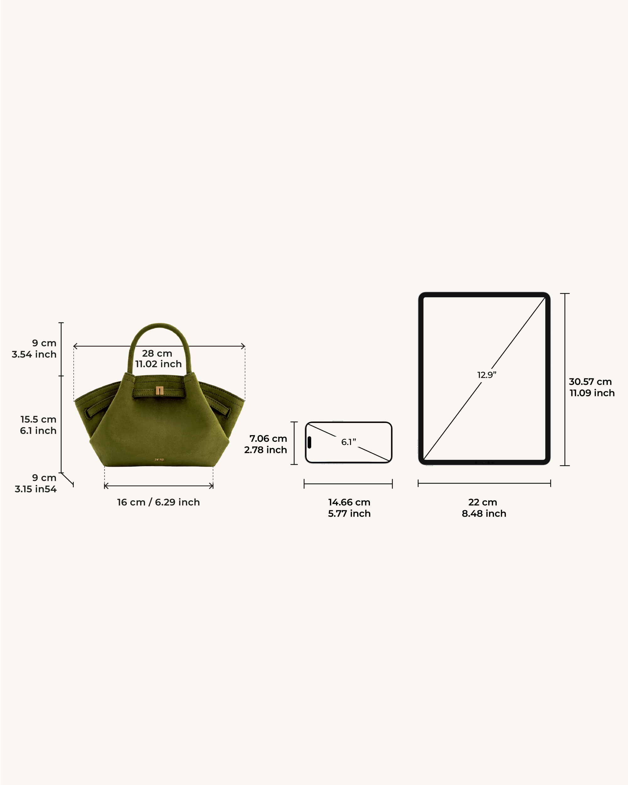 Mini Tote Bag Green Faux Suede Women bag - JW PEI Hana