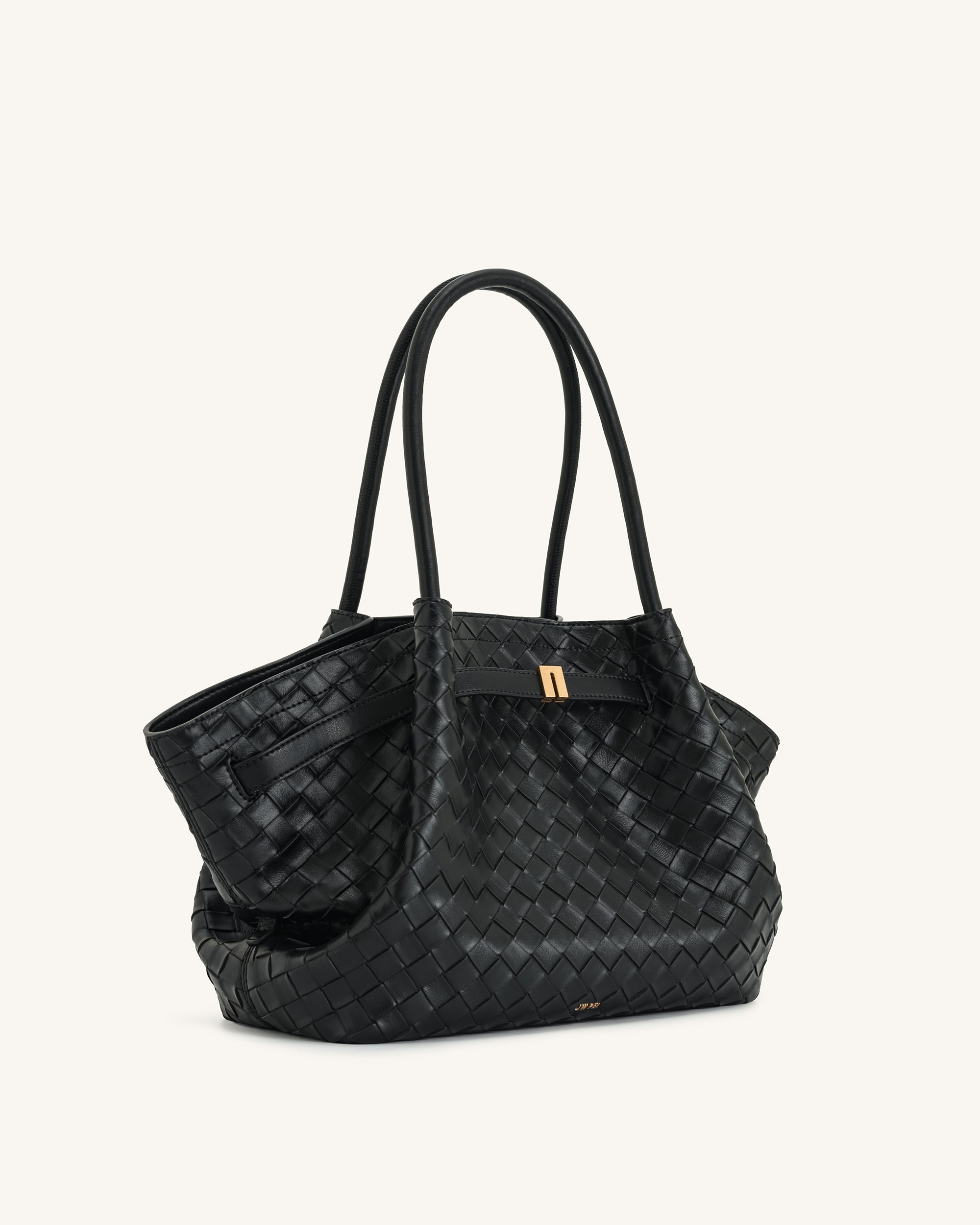 Hana Medium Weave Texture Tote Bag - Black | JW PEI