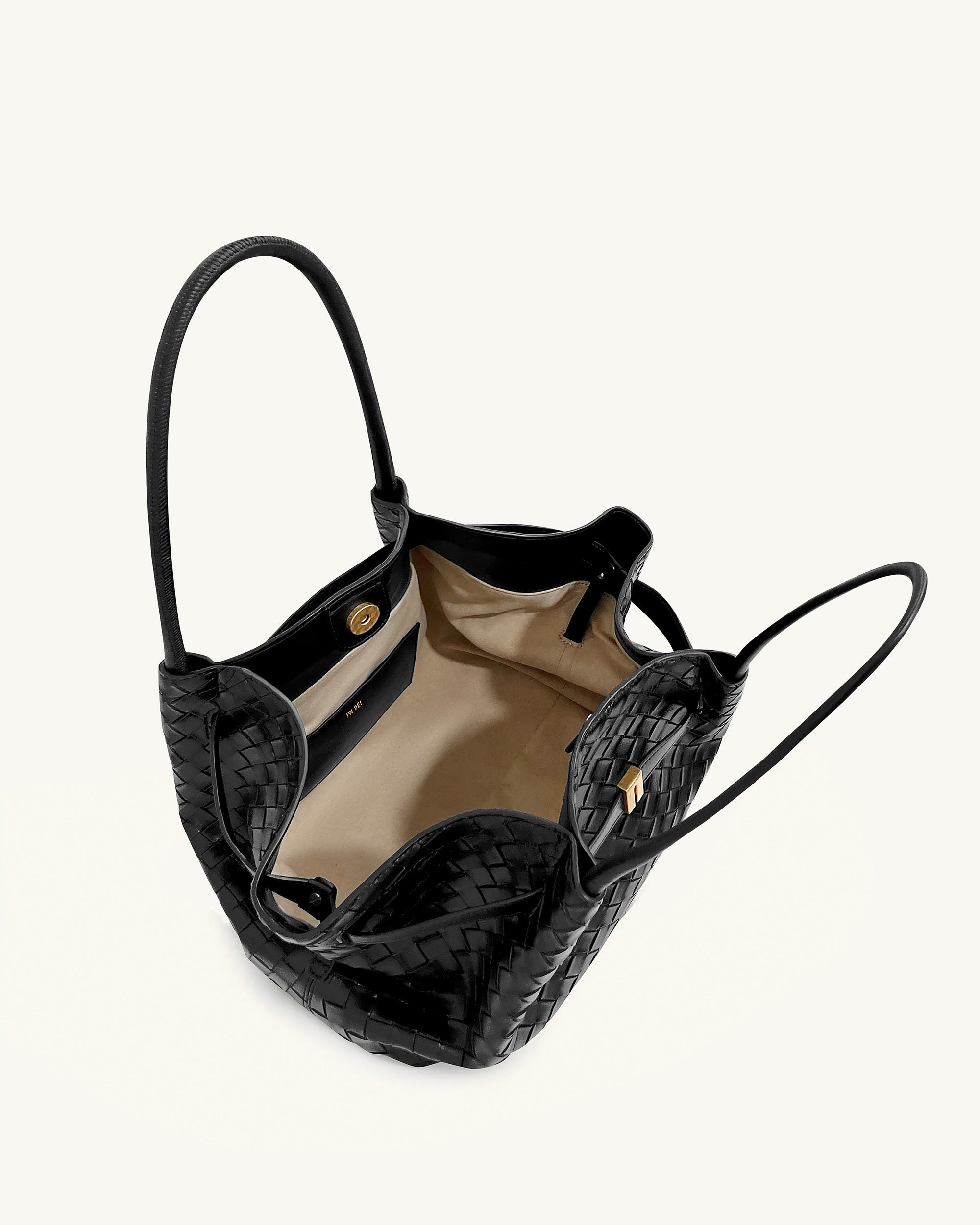 Hana Medium Weave Texture Tote Bag - Black