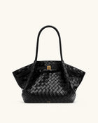 Hana Medium Weave Texture Tote Bag - Black