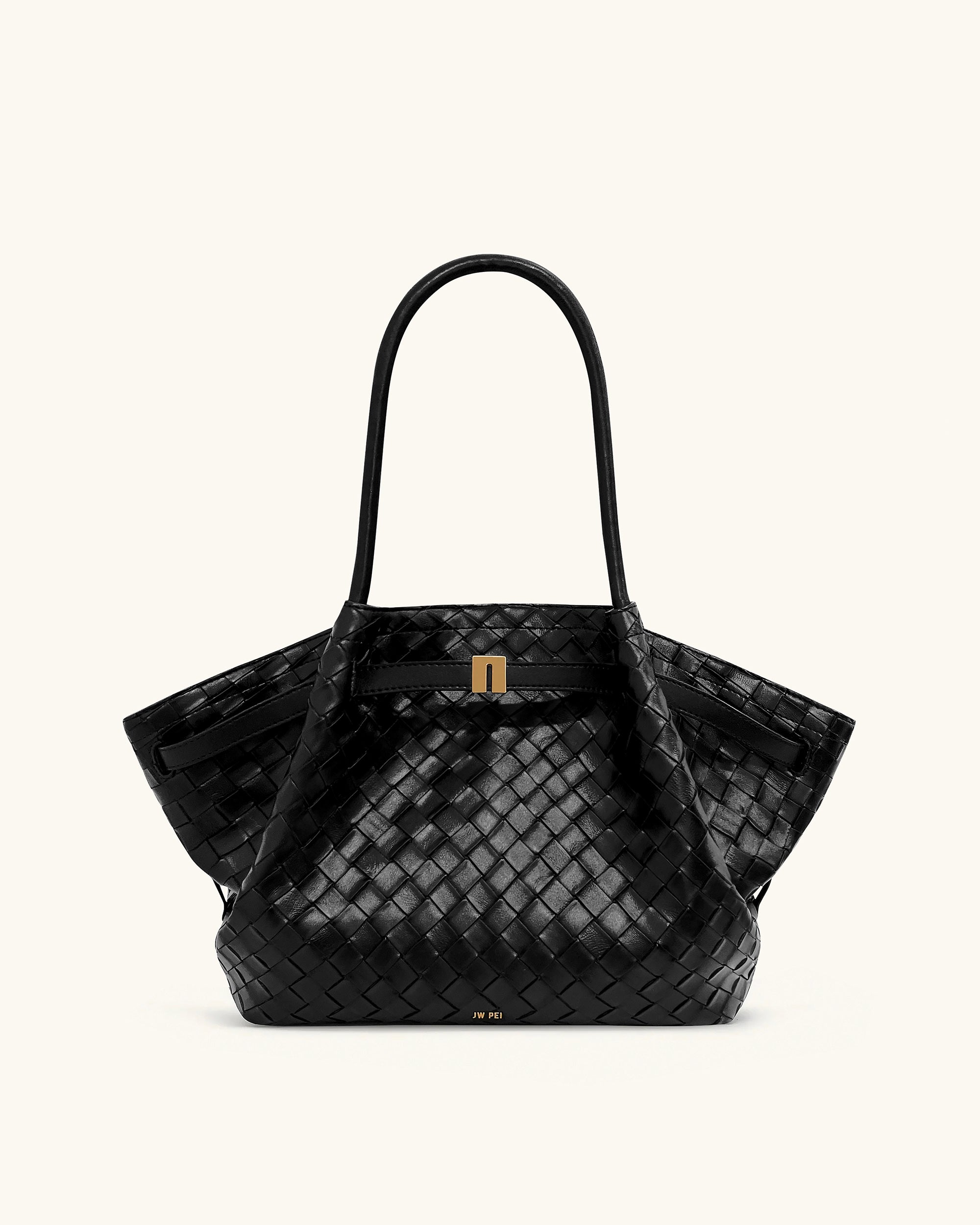 Hana Medium Weave Texture Tote Bag - Black
