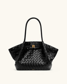 Hana Medium Weave Texture Tote Bag - Black