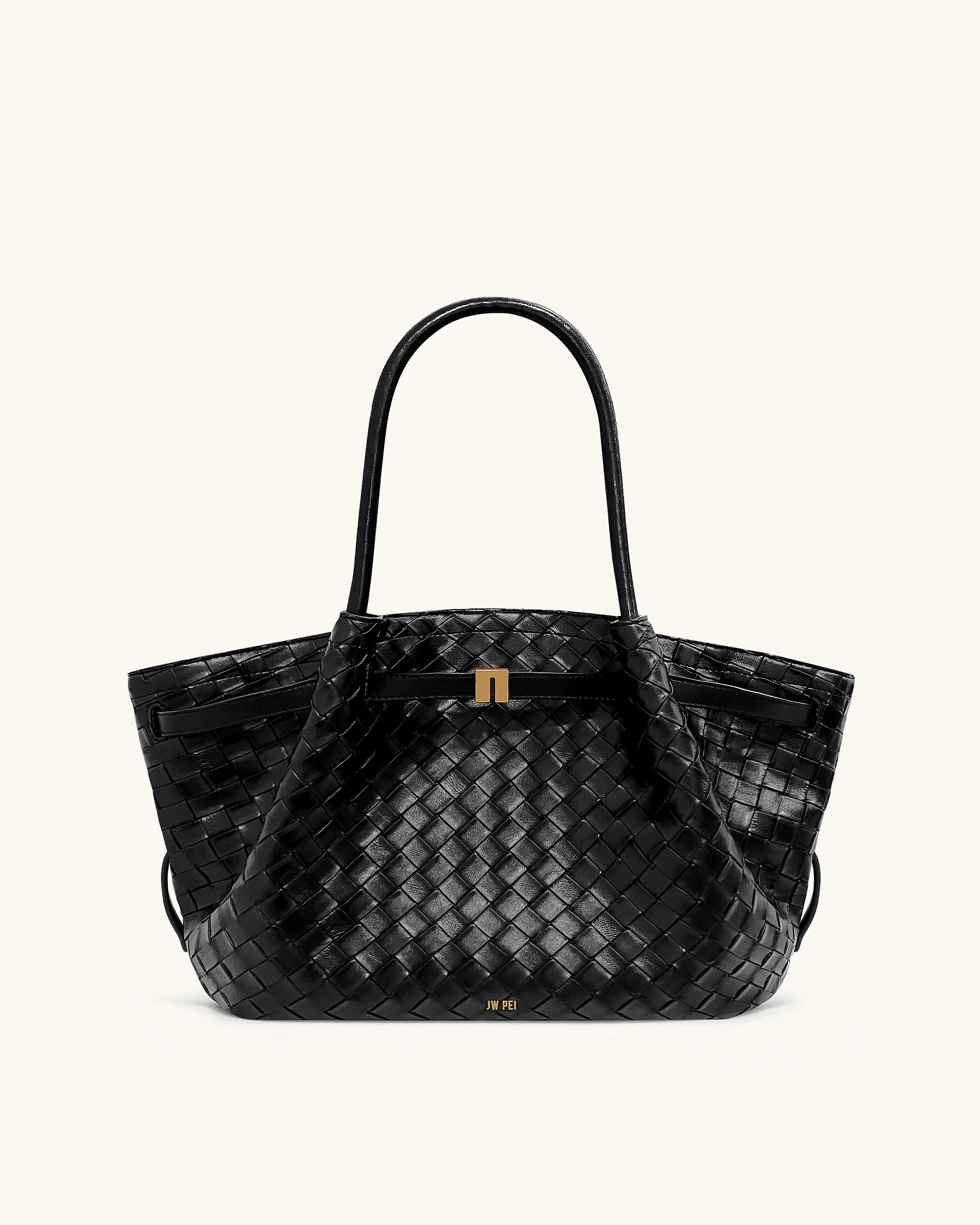 Hana Medium Weave Texture Tote Bag - Black
