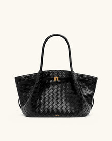 Hana Medium Weave Texture Tote Bag - Black