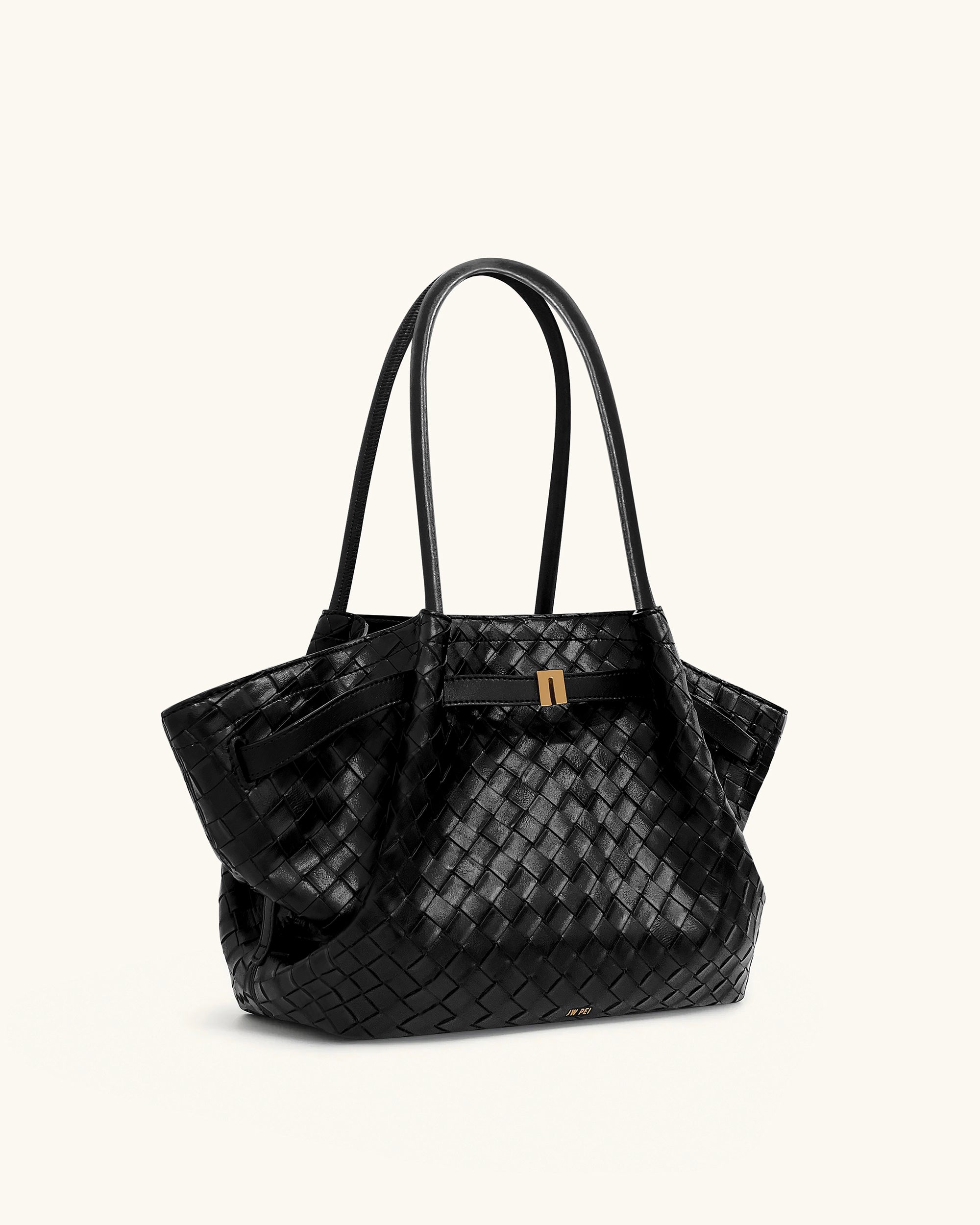 Hana Medium Weave Texture Tote Bag - Black