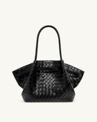 Hana Medium Weave Texture Tote Bag - Black