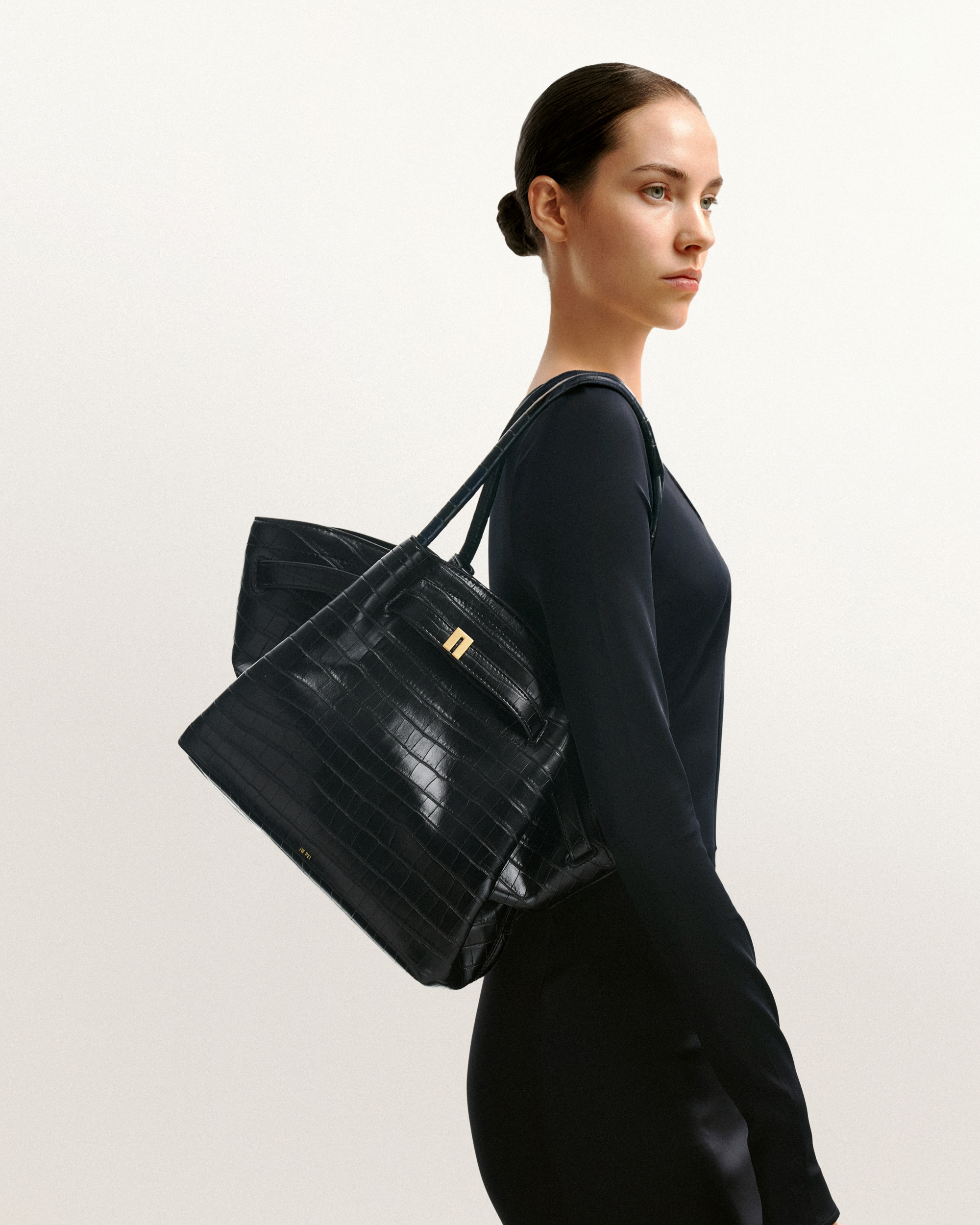 Hana Medium Tote Bag - Black Croc | JW PEI Hana Medium Tote Bag - Black Croc | JW PEI
